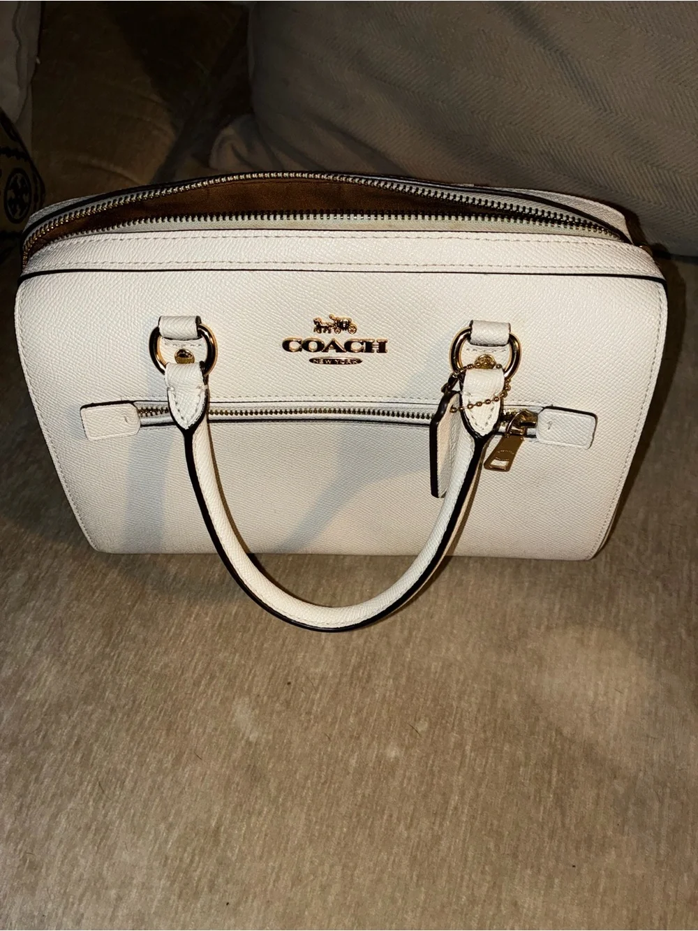 COACH White Leather Satchel with Gold Hardware